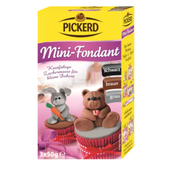 Mini-Fondant grau, braun, schwarz